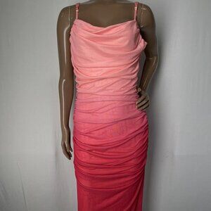 Superdown Women's Lauryn Mesh Ruched Maxi Dress Pink Ombre Size L